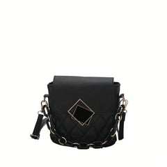 Geometric Pattern Shoulder Bag Flap Crossbody with Chain Decor