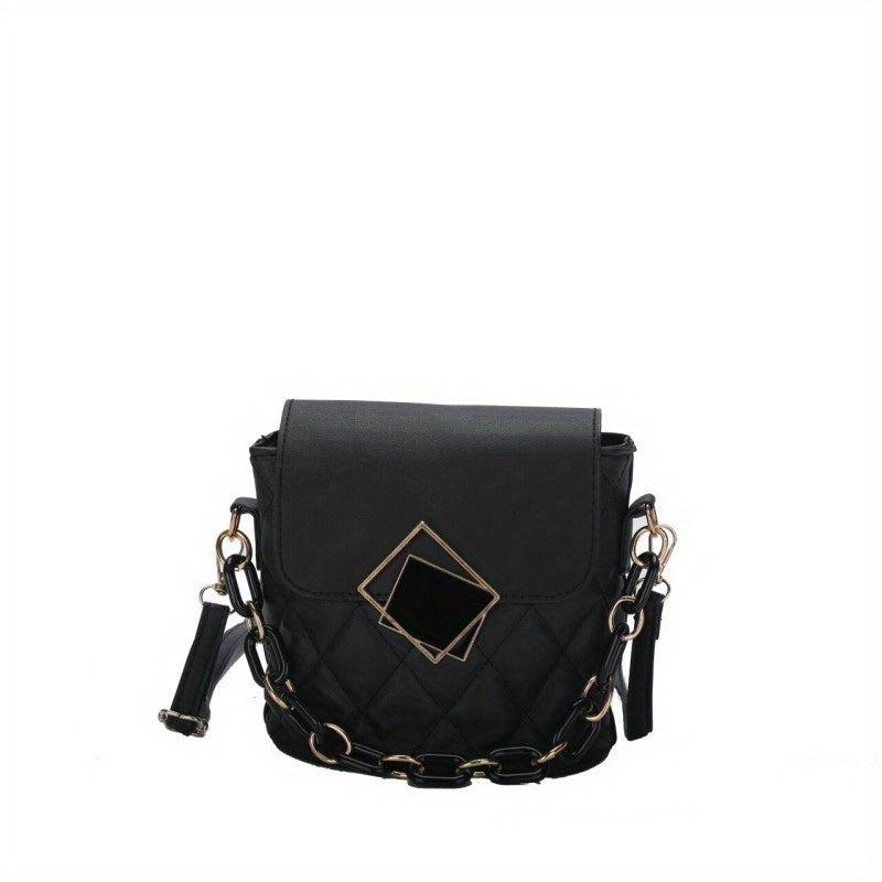 Geometric Pattern Shoulder Bag Flap Crossbody with Chain Decor