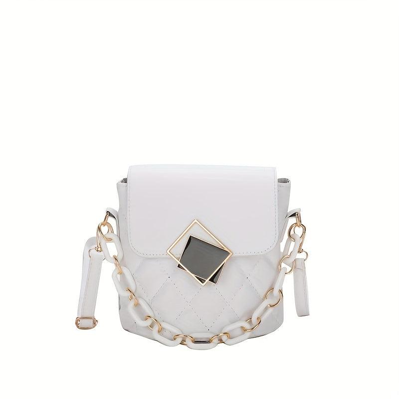 Geometric Pattern Shoulder Bag Flap Crossbody with Chain Decor