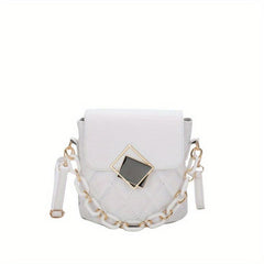Geometric Pattern Shoulder Bag Flap Crossbody with Chain Decor