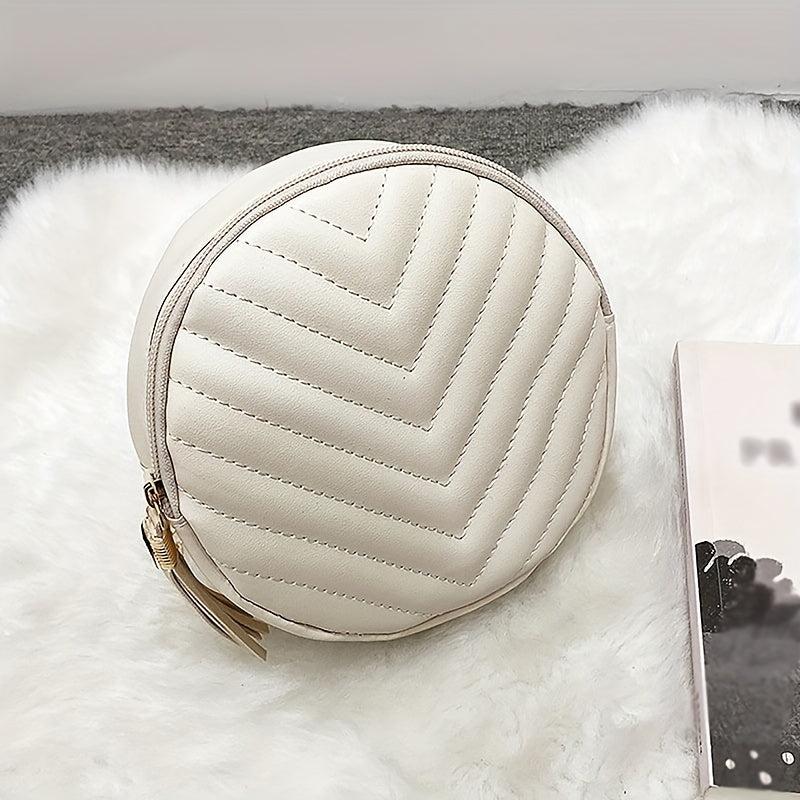 Chevron Quilted Round Bag Chain Crossbody Tassel Decor Purse 6 6 6 6 2 3 Inch