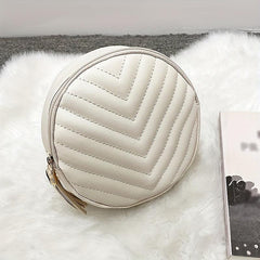 Chevron Quilted Round Bag Chain Crossbody Tassel Decor Purse 6 6 6 6 2 3 Inch