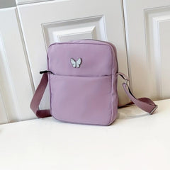 Nylon Crossbody Bag with Butterfly Decor, Square Purse