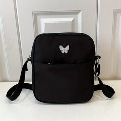 Nylon Crossbody Bag with Butterfly Decor, Square Purse