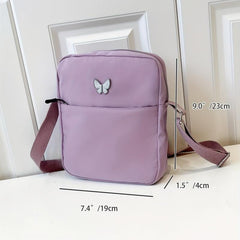 Nylon Crossbody Bag with Butterfly Decor, Square Purse