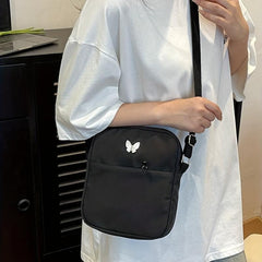 Nylon Crossbody Bag with Butterfly Decor, Square Purse