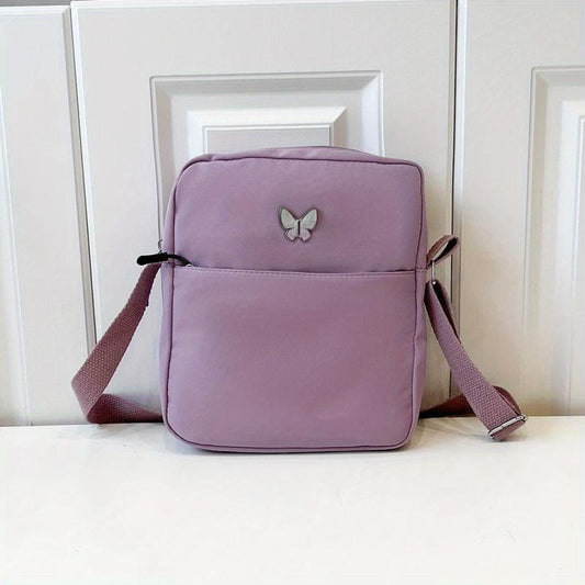 Nylon Crossbody Bag with Butterfly Decor, Square Purse