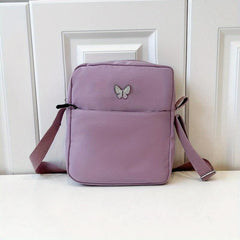 Nylon Crossbody Bag with Butterfly Decor, Square Purse