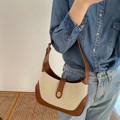 Vintage Canvas Hobo Bag Contrast Shoulder Splicing Purse