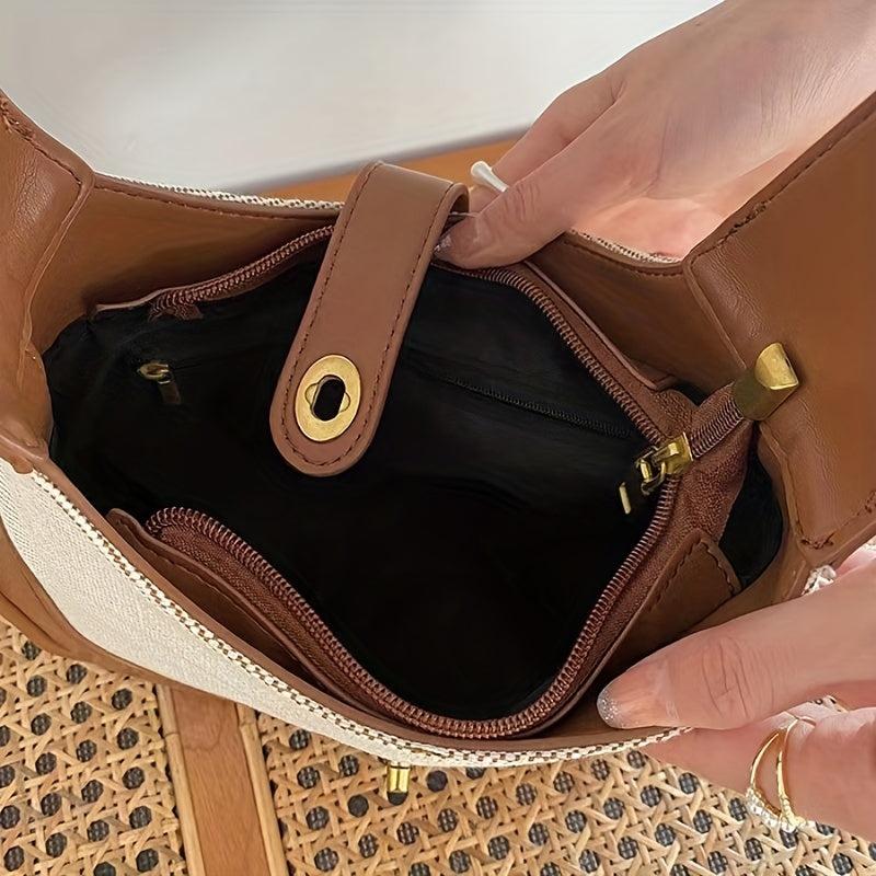 Vintage Canvas Hobo Bag Contrast Shoulder Splicing Purse