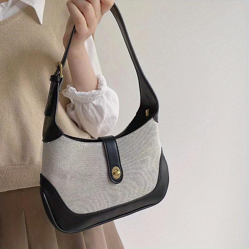 Vintage Canvas Hobo Bag Contrast Shoulder Splicing Purse