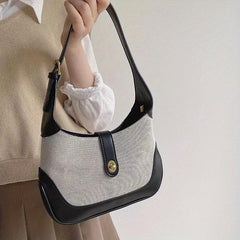 Vintage Canvas Hobo Bag Contrast Shoulder Splicing Purse