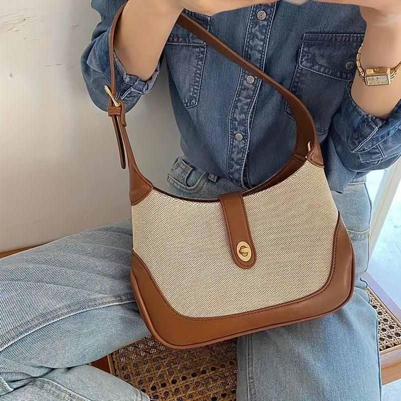 Vintage Canvas Hobo Bag Contrast Shoulder Splicing Purse