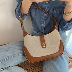 Vintage Canvas Hobo Bag Contrast Shoulder Splicing Purse
