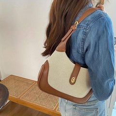 Vintage Canvas Hobo Bag Contrast Shoulder Splicing Purse