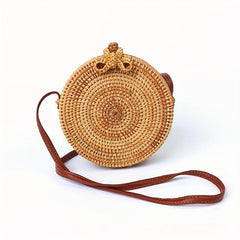 Boho Style Round Woven Rattan Bag - Small Circle Beach Crossbody Bag