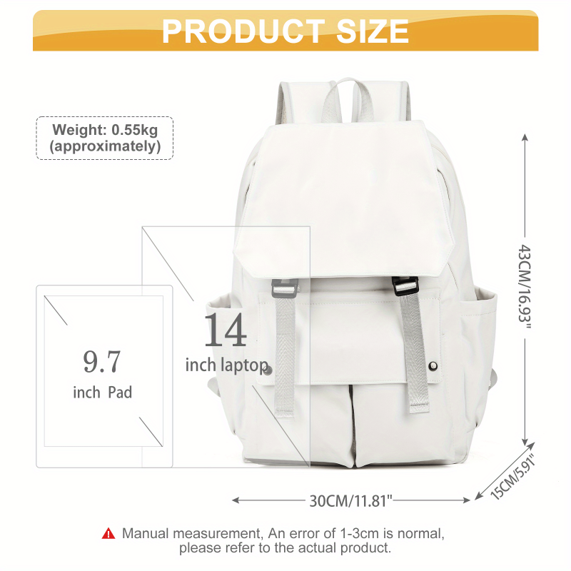 Preppy Solid Backpack School Minimalist Storage Daypack All Match Versatile