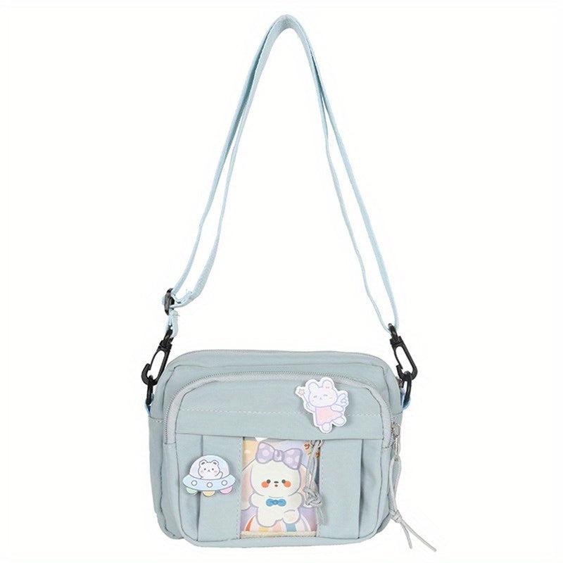 Square Solid Shoulder Bag Preppy Style Clear Front Pocket Bag