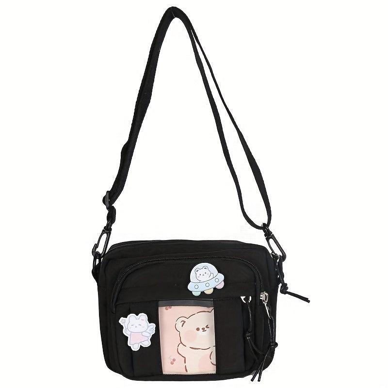 Square Solid Shoulder Bag Preppy Style Clear Front Pocket Bag