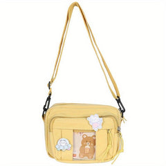 Square Solid Shoulder Bag Preppy Style Clear Front Pocket Bag