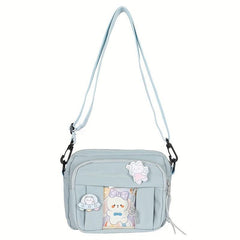 Square Solid Shoulder Bag Preppy Style Clear Front Pocket Bag