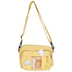 Square Solid Shoulder Bag Preppy Style Clear Front Pocket Bag