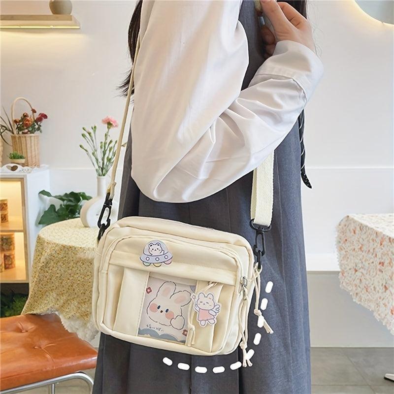 Square Solid Shoulder Bag Preppy Style Clear Front Pocket Bag