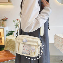 Square Solid Shoulder Bag Preppy Style Clear Front Pocket Bag