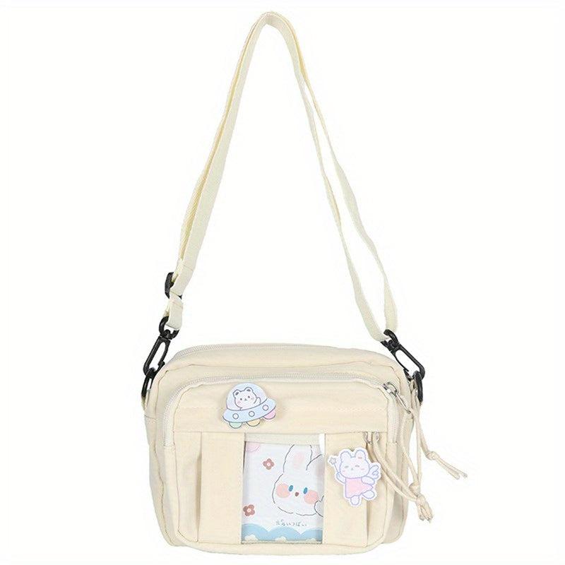 Square Solid Shoulder Bag Preppy Style Clear Front Pocket Bag