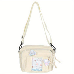 Square Solid Shoulder Bag Preppy Style Clear Front Pocket Bag