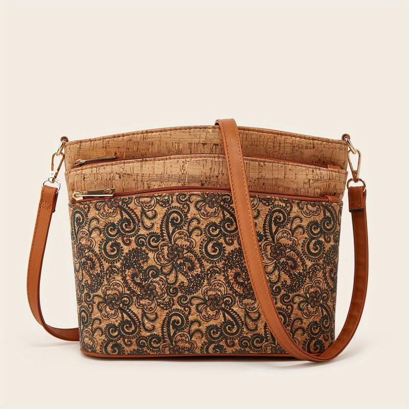 Vintage Flower Print Shoulder Bag Classic Crossbody Bag