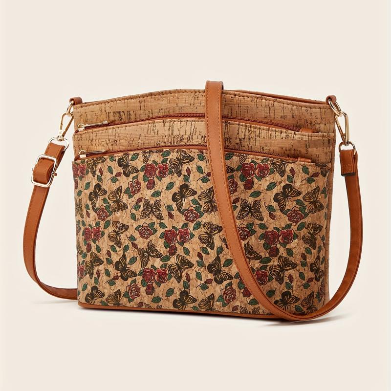 Vintage Flower Print Shoulder Bag Classic Crossbody Bag