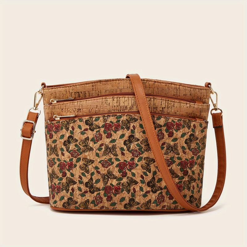 Vintage Flower Print Shoulder Bag Classic Crossbody Bag