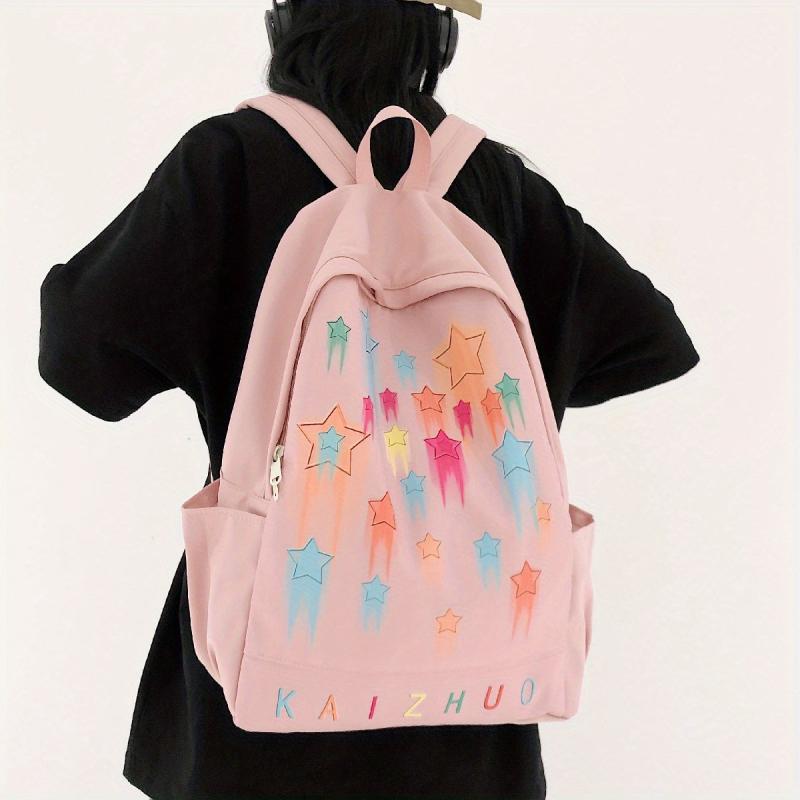 Rainbow Star Print Backpack Colorful Graffiti Schoolbag