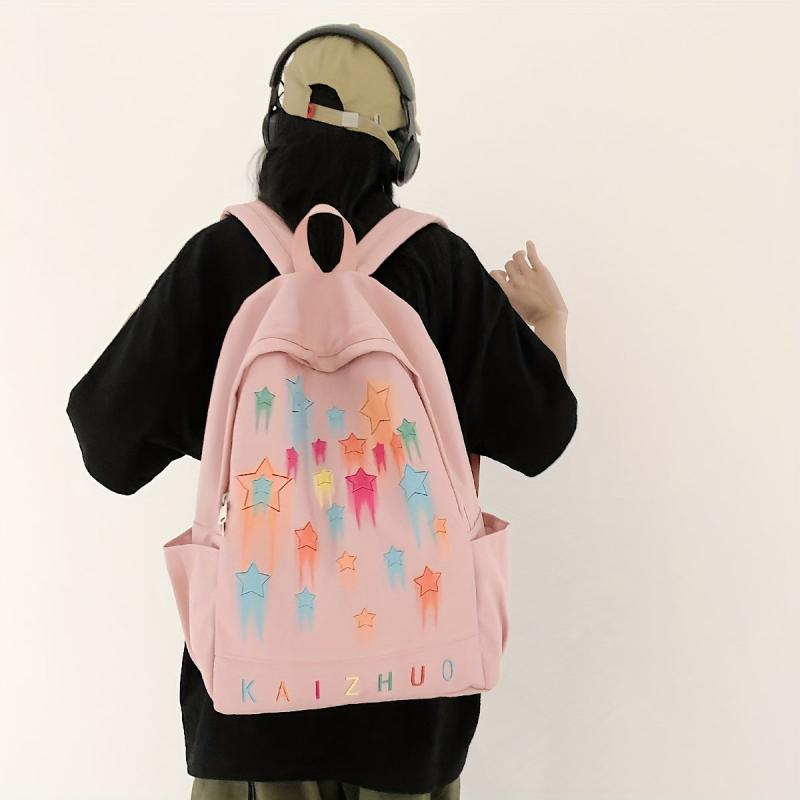 Rainbow Star Print Backpack Colorful Graffiti Schoolbag