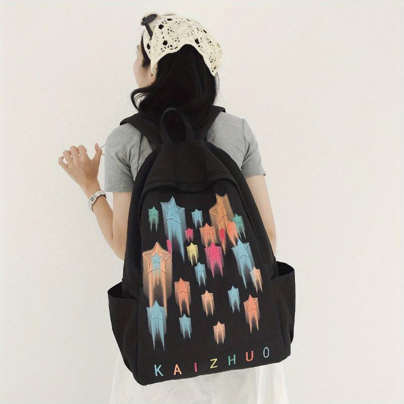 Rainbow Star Print Backpack Colorful Graffiti Schoolbag