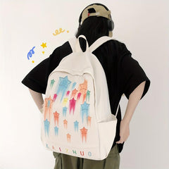 Rainbow Star Print Backpack Colorful Graffiti Schoolbag