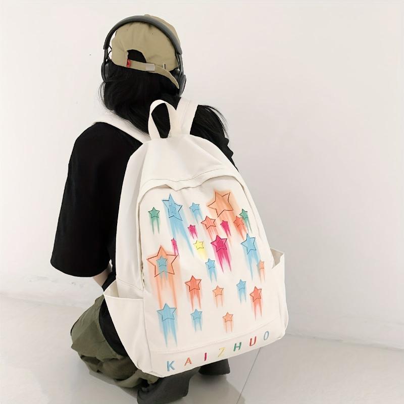 Rainbow Star Print Backpack Colorful Graffiti Schoolbag