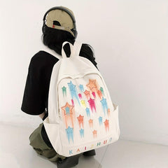 Rainbow Star Print Backpack Colorful Graffiti Schoolbag