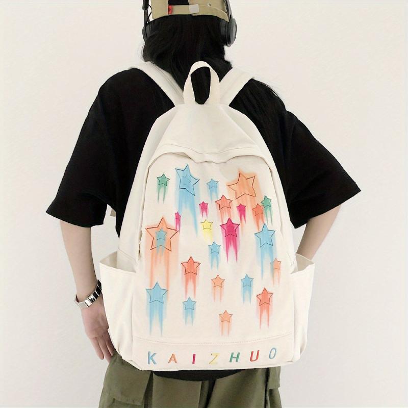 Rainbow Star Print Backpack Colorful Graffiti Schoolbag