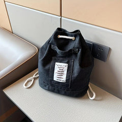 Casual Letter Patched Drawstring Bag Stylish Denim Backpack