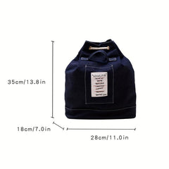 Casual Letter Patched Drawstring Bag Stylish Denim Backpack