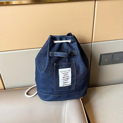Casual Letter Patched Drawstring Bag Stylish Denim Backpack