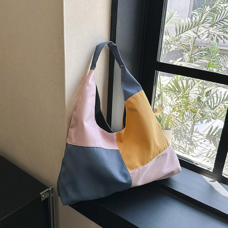 Colorblock Patchwork Shoulder Bag Large Capacity Hobo Bag