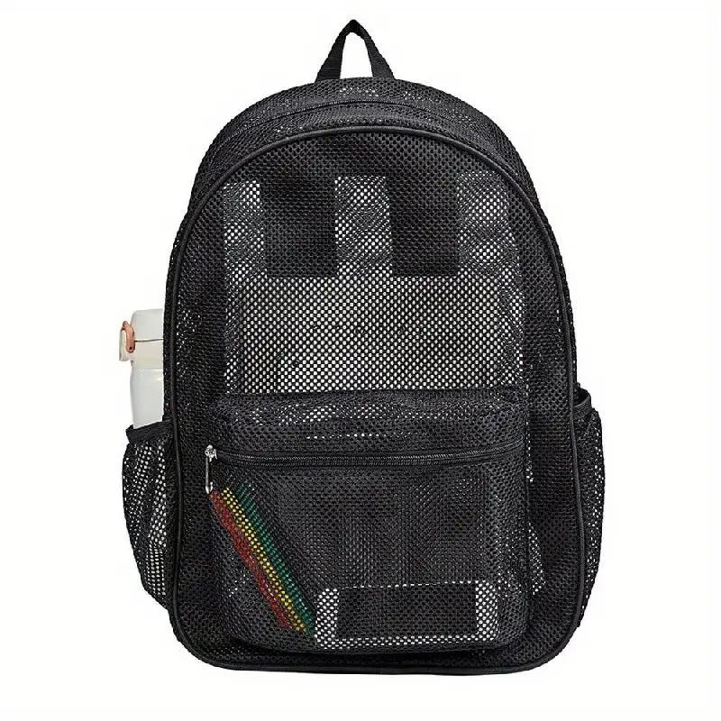 Large Capacity Mesh Backpack Heavy Duty Travel Daypack Preppy School Knapsack