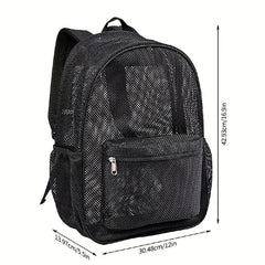 Large Capacity Mesh Backpack Heavy Duty Travel Daypack Preppy School Knapsack