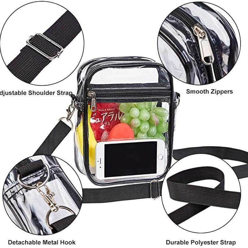 Clear PVC Zipper Shoulder Bag Adjustable Strap Crossbody Bag