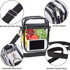 Clear PVC Zipper Shoulder Bag Adjustable Strap Crossbody Bag
