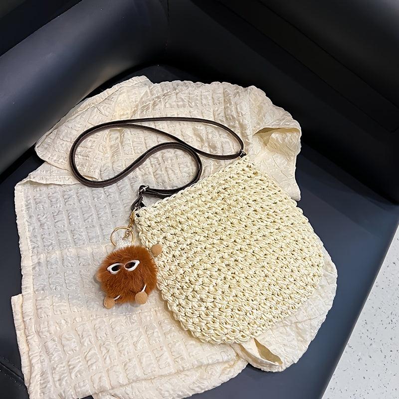 Boho Style Straw Crossbody Bag Hollow Out Shoulder Purse for Summer Beach