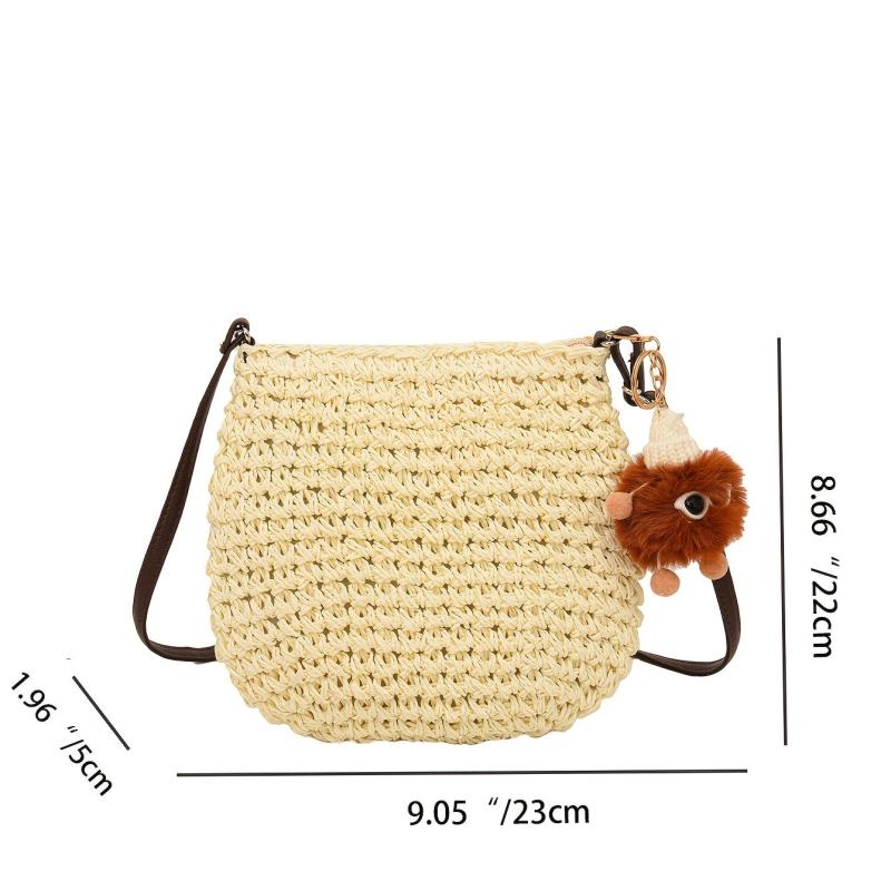 Boho Style Straw Crossbody Bag Hollow Out Shoulder Purse for Summer Beach
